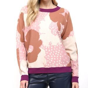 NWT FATE The Label Remi Abstract Floral Sweater Blush Tan Purple Size Medium NEW